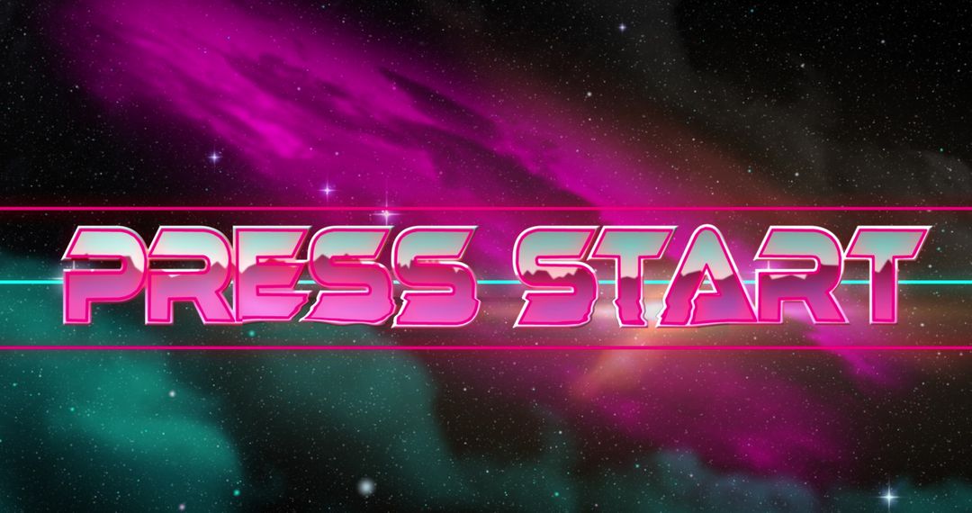 Retro Game Start Screen with Neon Press Start Text