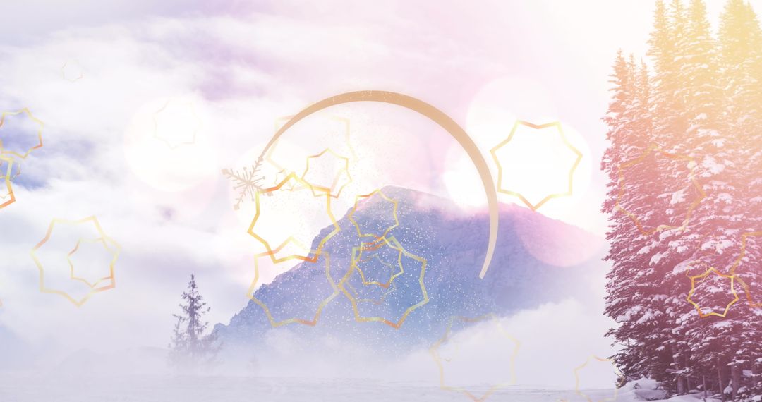 Misty Mountain Peak with Golden Accents in Winter Serenity