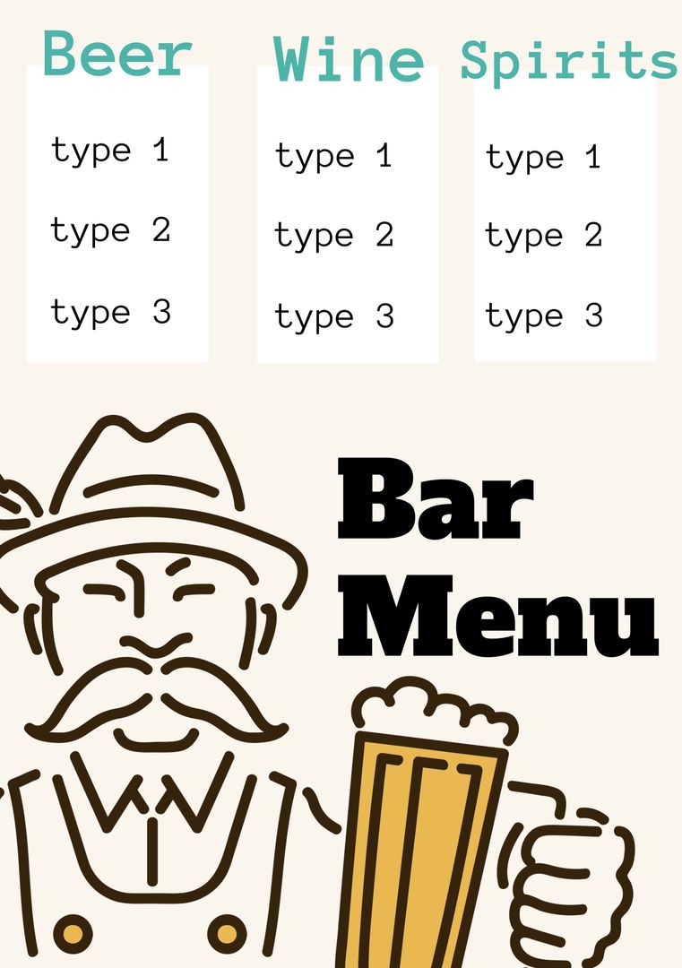 Classic Bar Menu Template with Traditional Pub Illustration