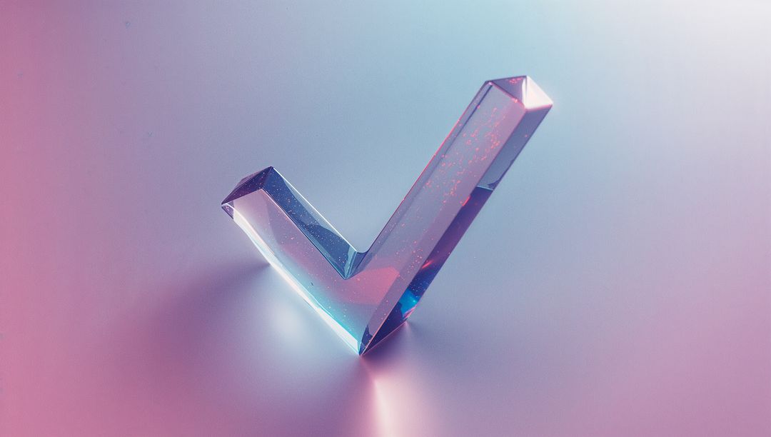 3D Crystal Check Mark Refracting Pink and Blue Light