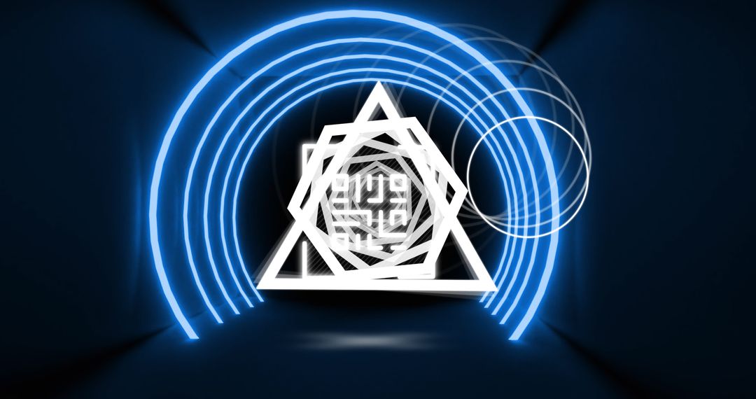 Glowing QR Code with Neon Geometric Shapes for Digital Security