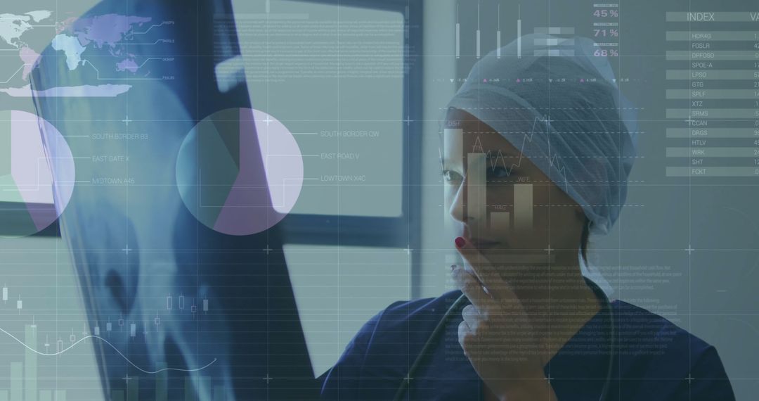 Female Doctor Analyzing Digital Medical Data for Global Health Solutions