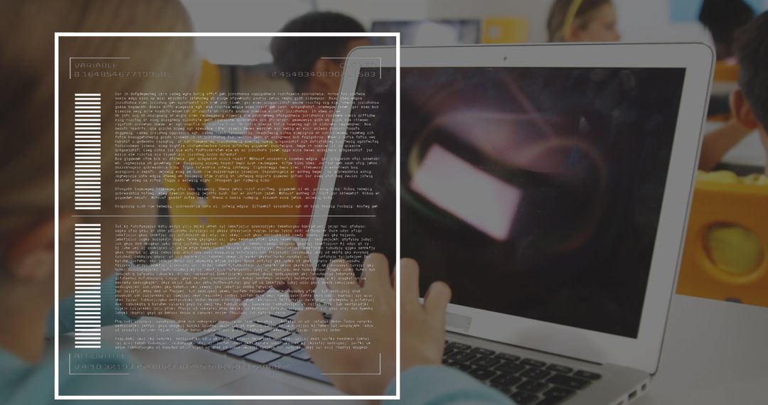Schoolchildren Using Laptops with Digital Data Overlay