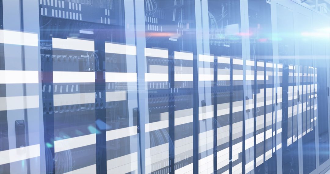 Abstract View of Cloud Computing Server Room with White Light Streaks