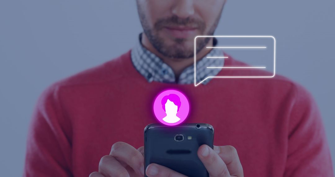 Man Engaged in Online Chatting with Social Media Icons