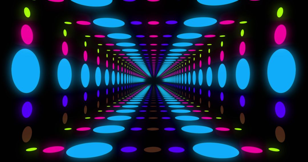 Vibrant Multicolored Neon Grid Tunnel Illusion