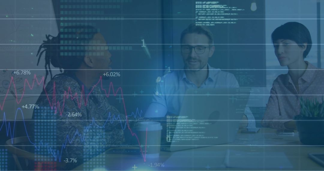 Diverse Team Collaborating Over Financial Data in Digital Office