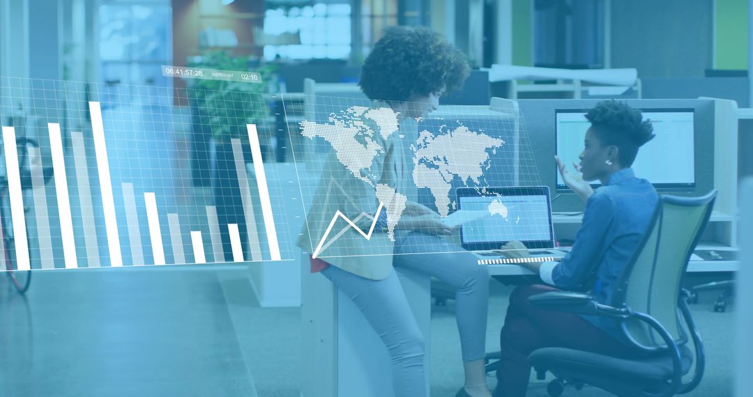 Diverse Colleagues Analyzing Data with Digital Graphics