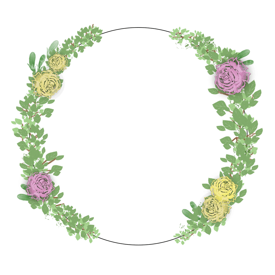 Elegant Botanical Wreath with Pastel Blooms on Transparent Background