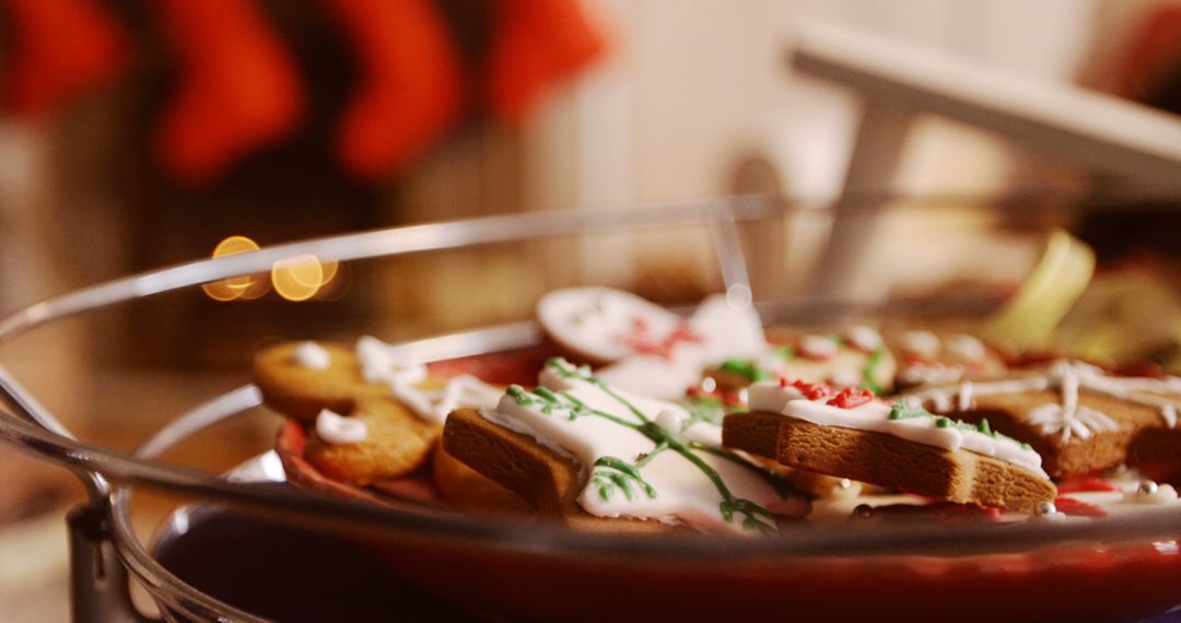 Christmas Cookies on Tray by Fireplace with Stockings - Free Images, Stock Photos and Pictures on Pikwizard.com