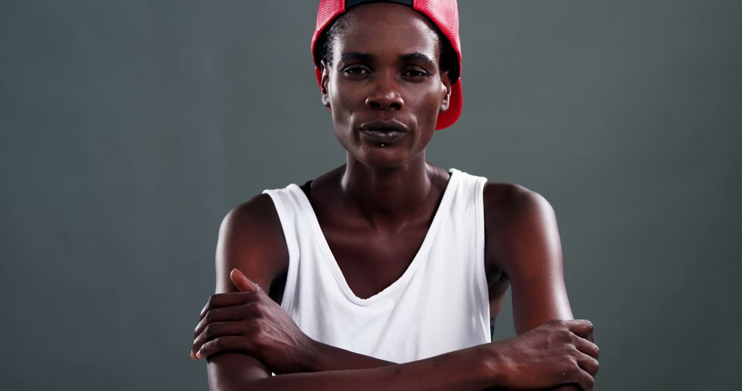 Confident Young African Man in White Tank Top and Red Baseball Cap - Free Images, Stock Photos and Pictures on Pikwizard.com