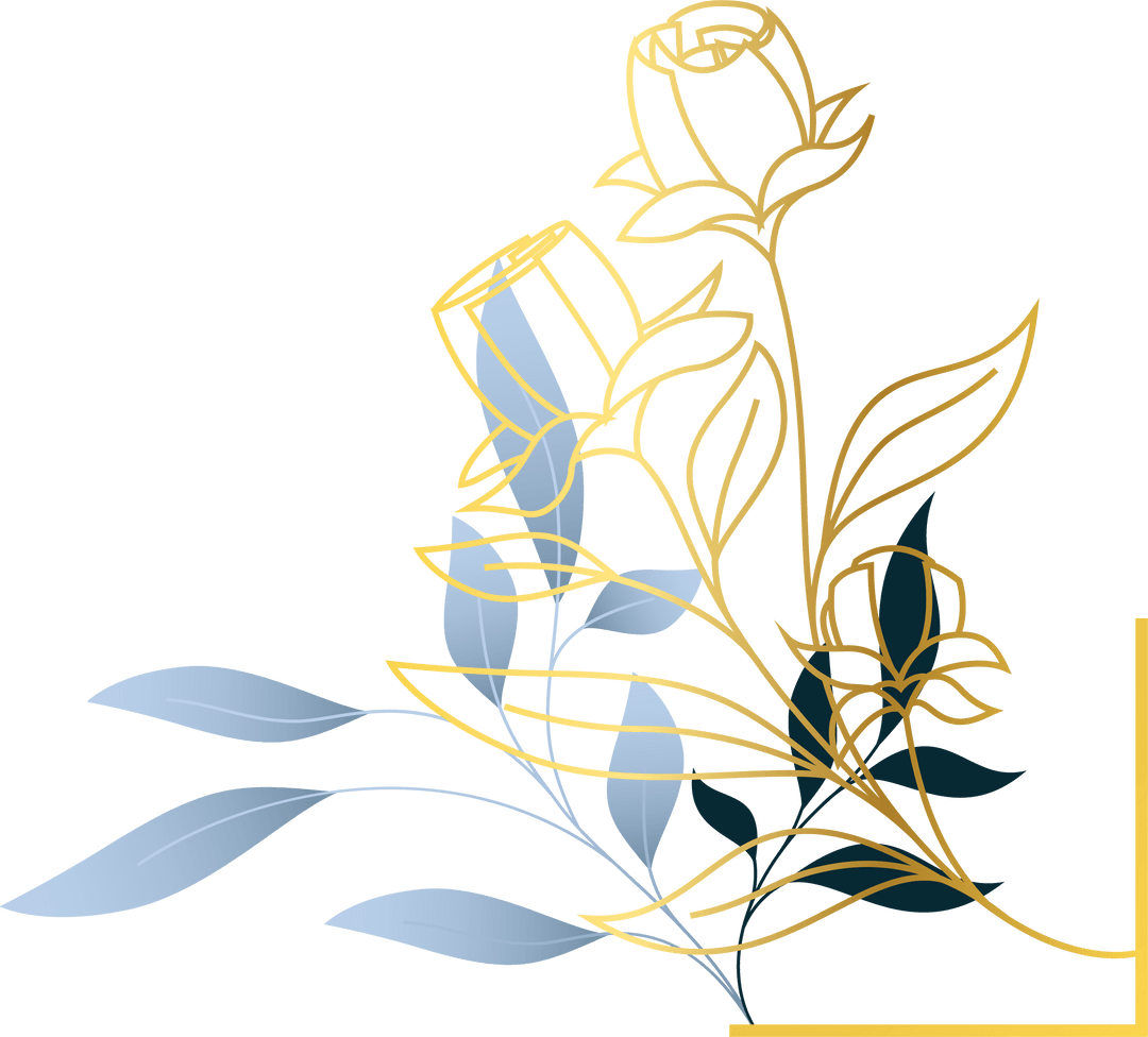 Elegant Metallic Outline Trio Roses on Transparent Background