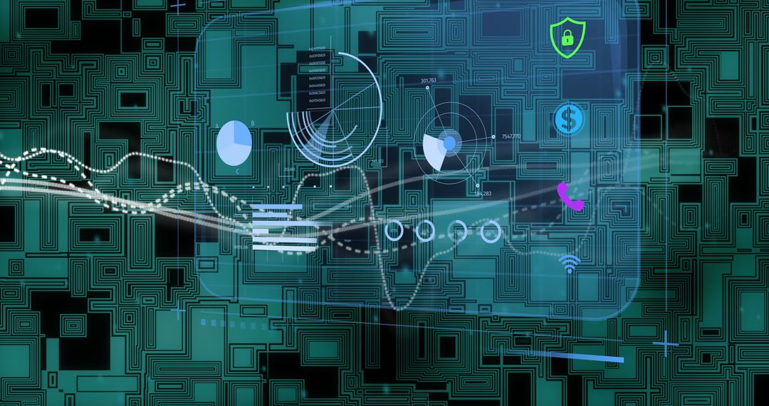 Futuristic Technology Finance Charts on Circuit Background