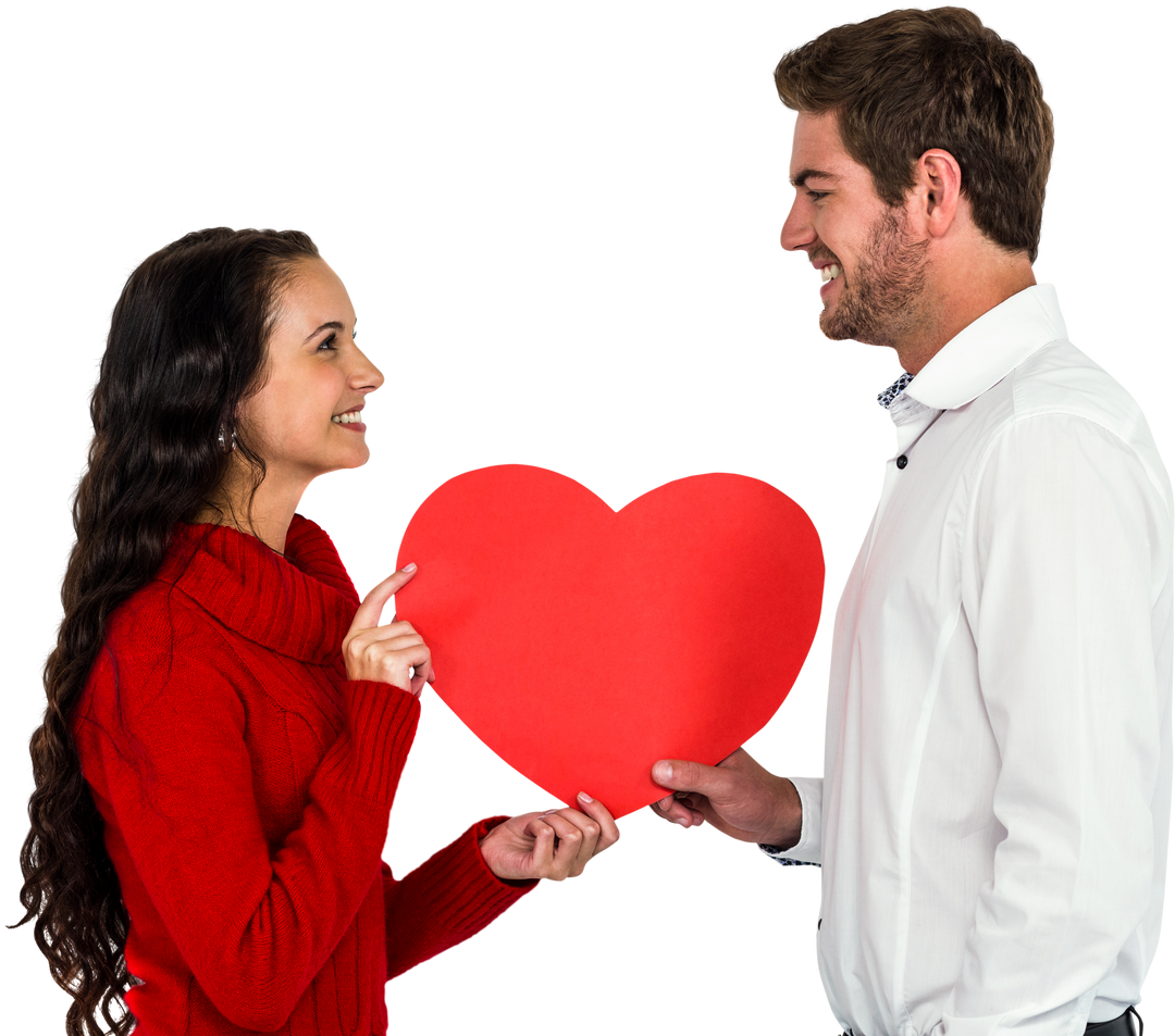 Smiling Couple Holding Red Paper Heart on Transparent Background - Download Free Stock Images Pikwizard.com