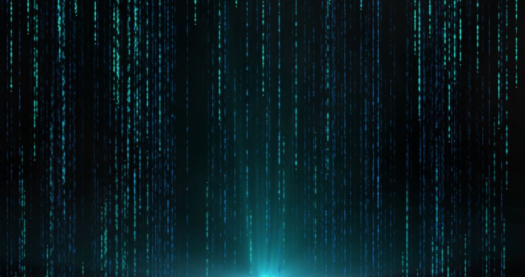 Digital Green Matrix Code Lights on Black Background