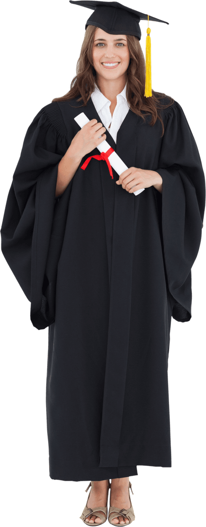 Happy Female Graduate Holding Diploma and Smiling in Transparent Background