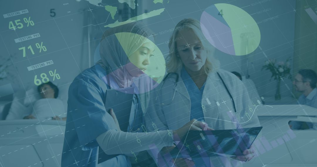 Multi-Ethnic Doctors Collaborating with Medical Data Overlay