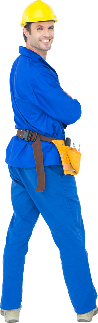 Transparent portrait of happy electrician looking over shoulder - Download Free Stock Images Pikwizard.com