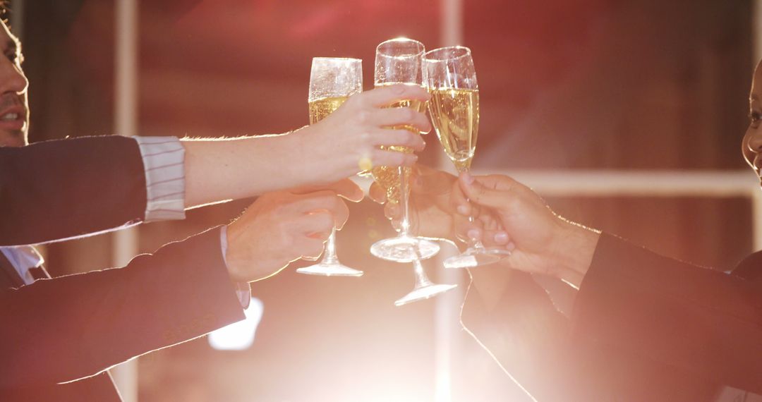 Group Toasting with Champagne in Festive Setting