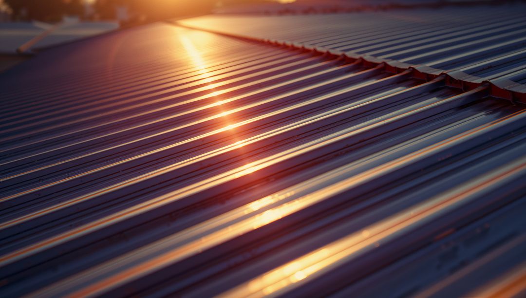 Sunset Reflection on Metallic Roof Panels