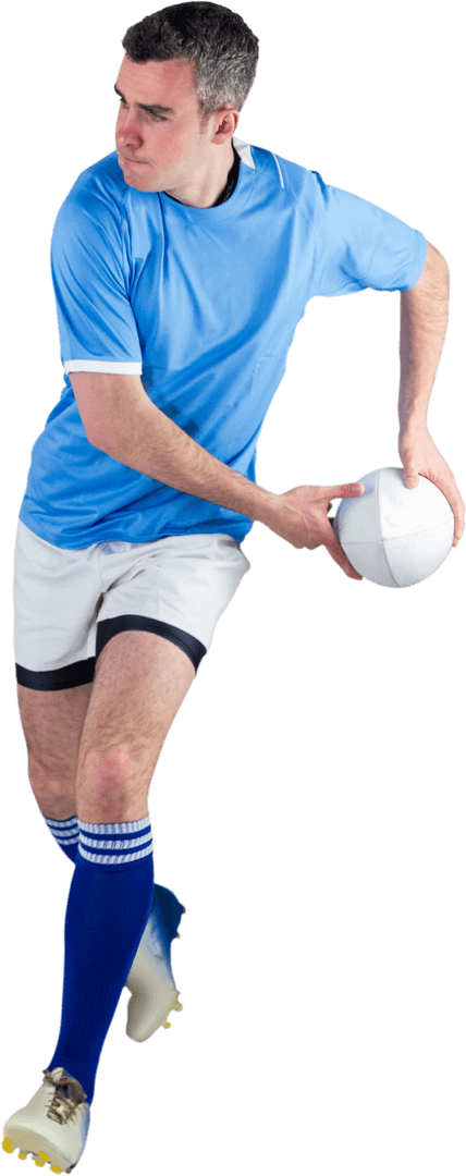 Rugby Player Performing Precise Side Pass on Transparent Background
