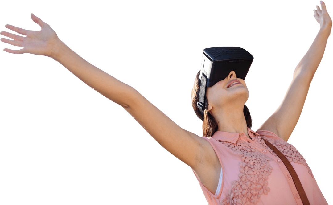Woman Experiencing Virtual Reality with Transparent Background