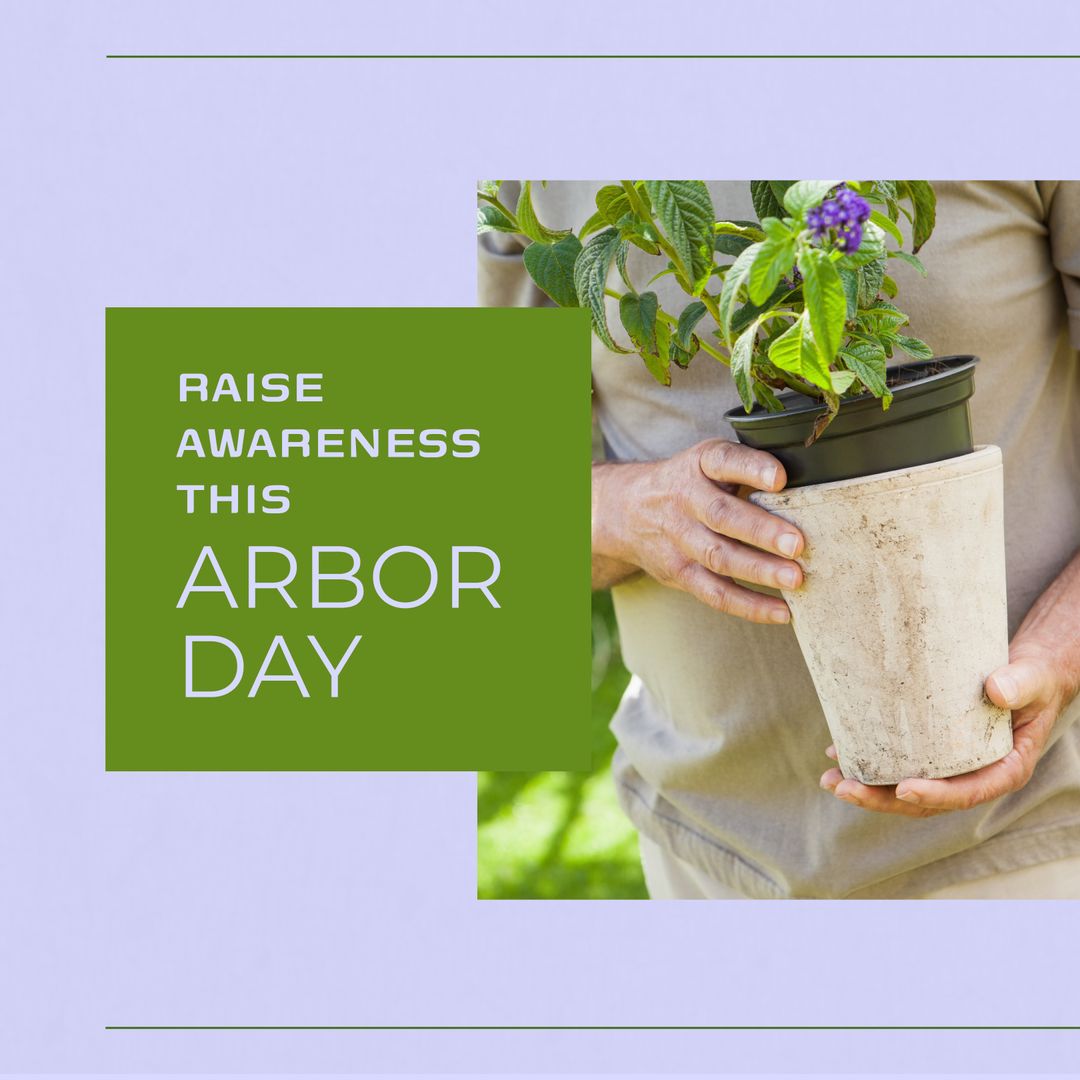 Arbor Day Awareness Poster with Man Holding Potted Flowers in Garden - Download Free Stock Templates Pikwizard.com