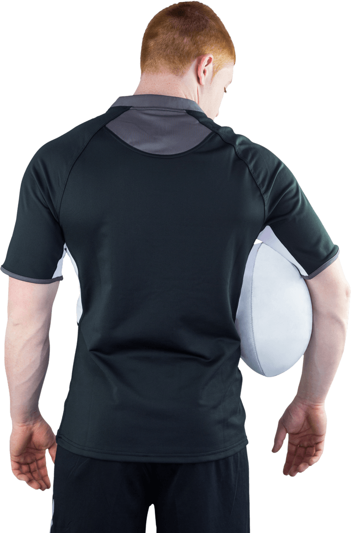 Back View of Rugby Player Holding Rugby Ball Transparent Background