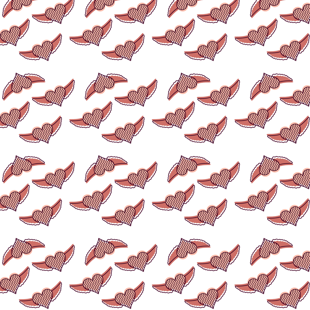 Pink Heart Wing Pattern on Transparent Background for Romantic Designs