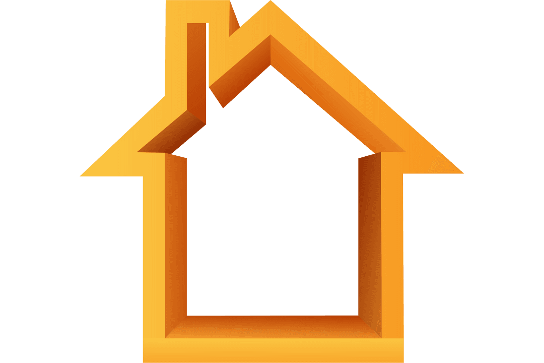 3D Orange House Shaped Silhouette on Transparent Background