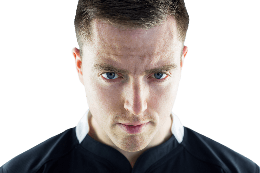 Focused Rugby Player Portrait on Transparent Background