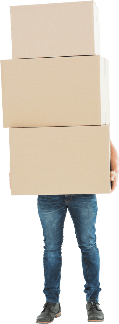 Man Carrying Large Boxes on Transparent Background
