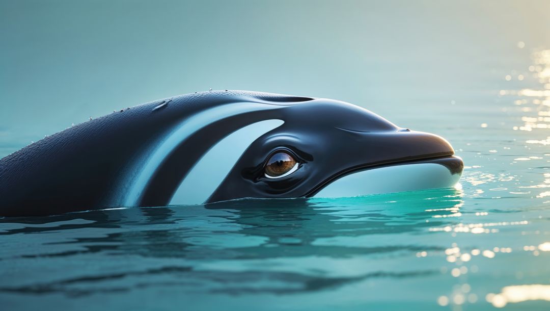 Orca Whale Surfacing in Serene Ocean During Golden Hour