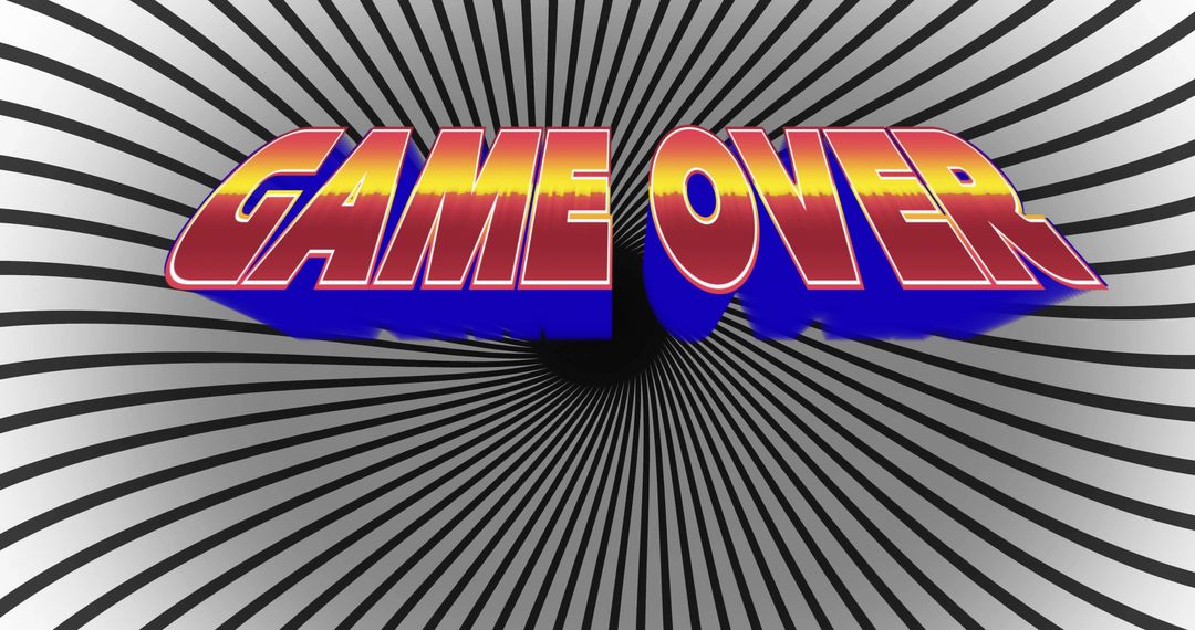 Bold 3D Game Over Text in Spiraling Optical Illusion