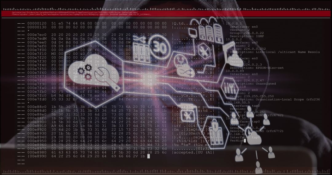 cybersecurity threat with hacker overlay and data processing graphics - Free Images, Stock Photos and Pictures on Pikwizard.com