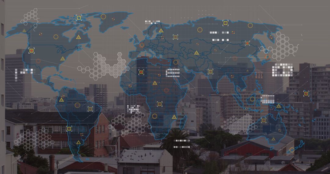 Global Data Network on Urban Cityscape Background