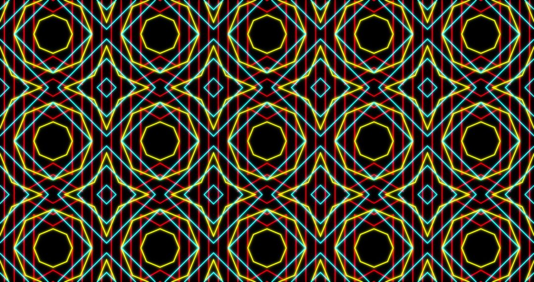 Abstract Geometric Pattern with Bright Neon Colors on Black Background