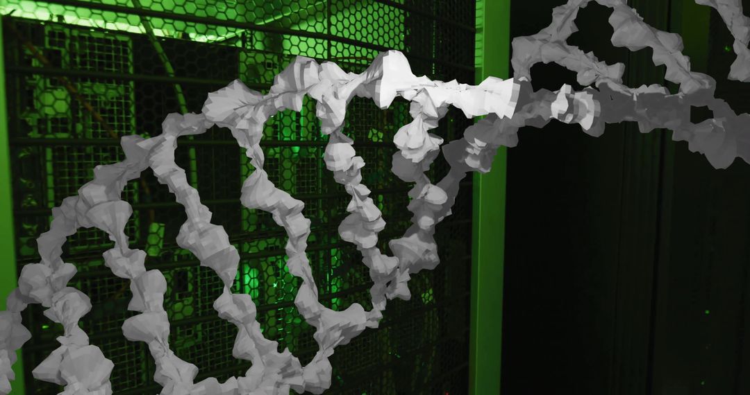 3D DNA Strand Over Computer Servers Highlighting Genetic Technology