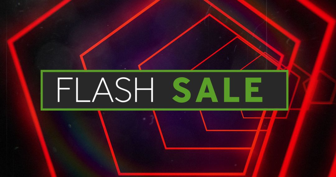 Flash Sale Sign with Red Neon Hexagons on Dark Background