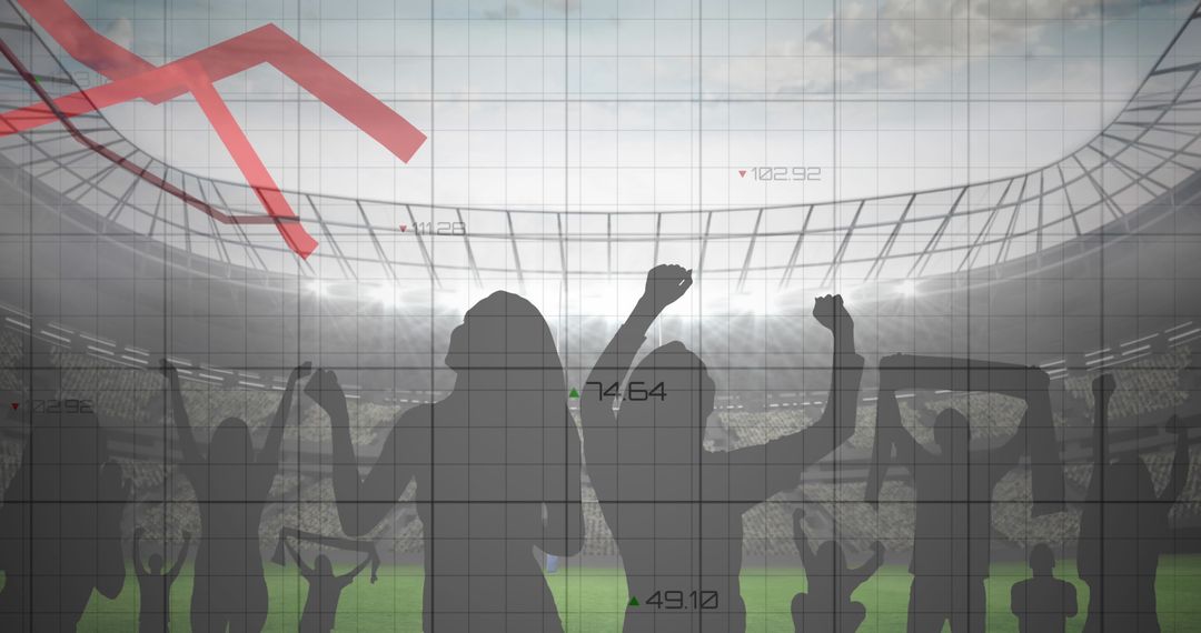 Graph Overlay with Cheering Fans in Sports Stadium