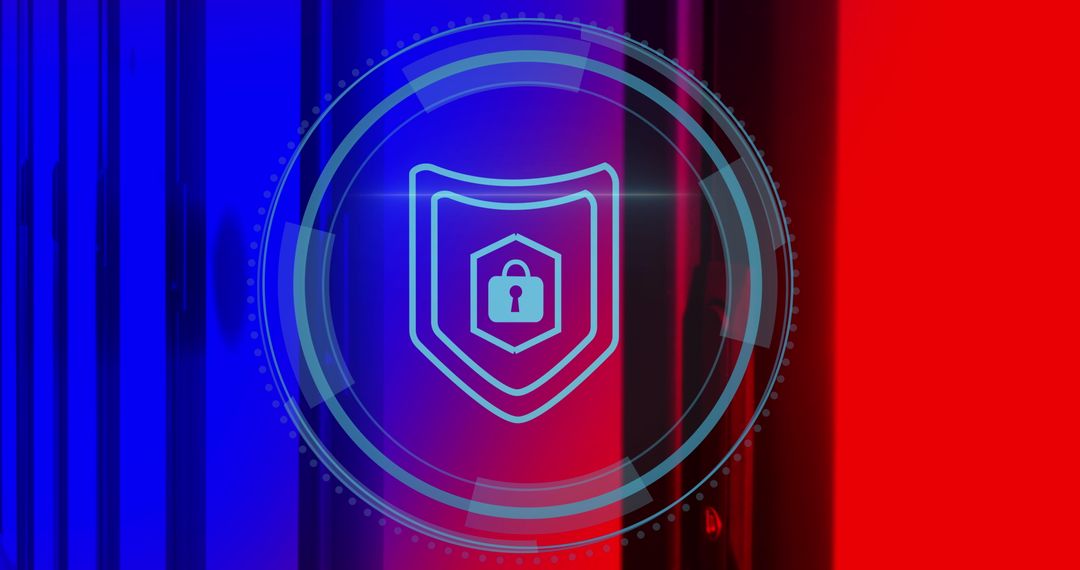 Digital Security Shield Icon Overlay in Data Center