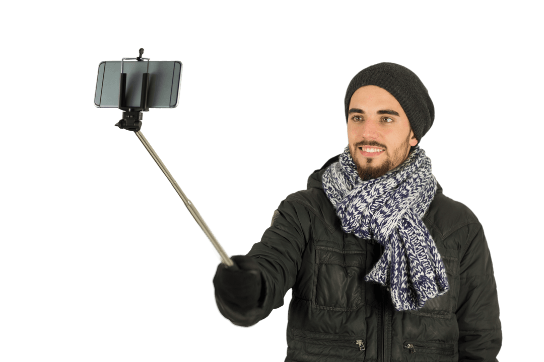 Happy Man Taking Selfie with Smartphone on Transparent Background - Download Free Stock Images Pikwizard.com