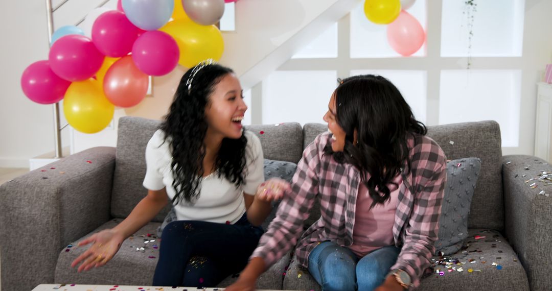 Joyful Celebration at Home with Confetti and Balloons