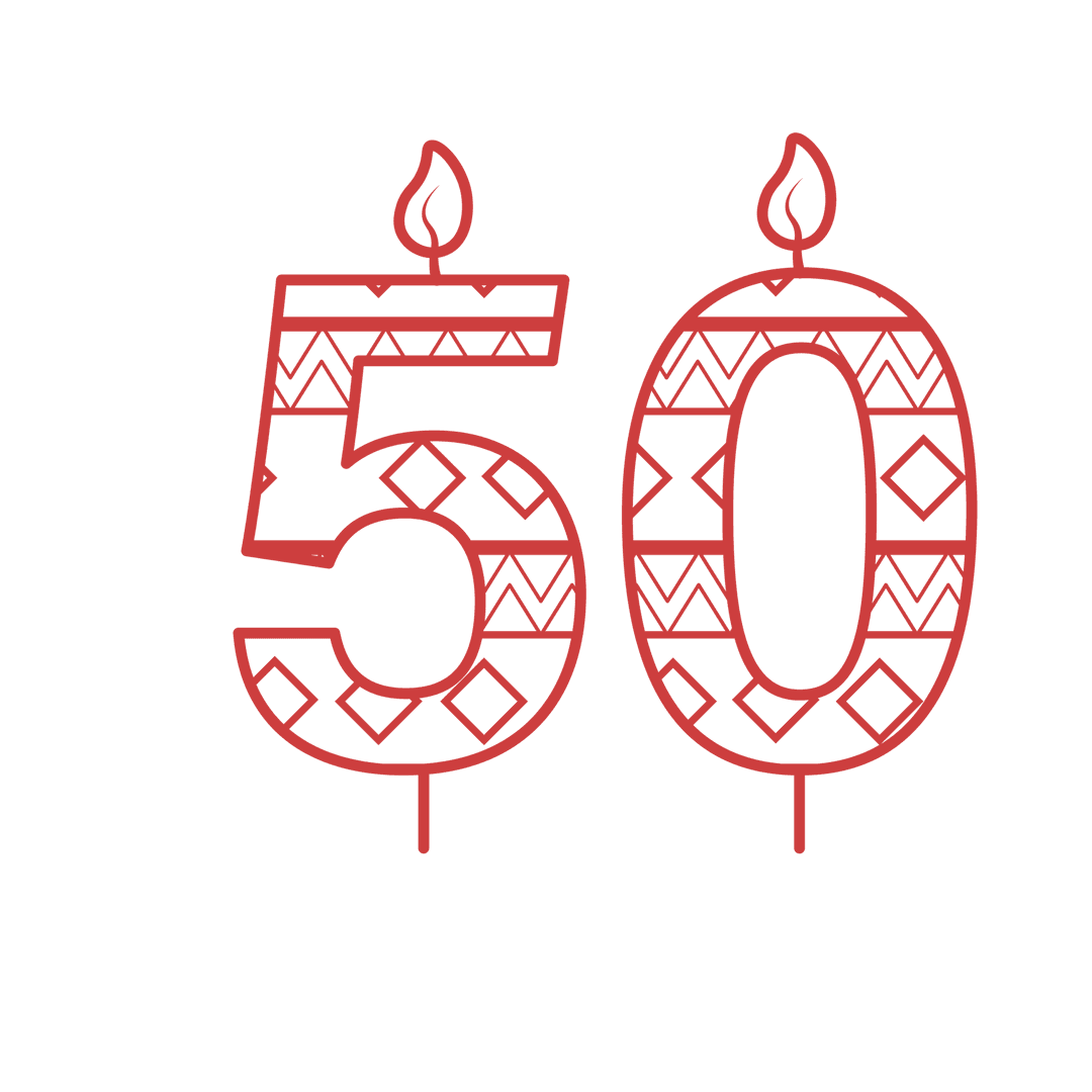 Red 50 Birthday Candle Illustration on Transparent Background
