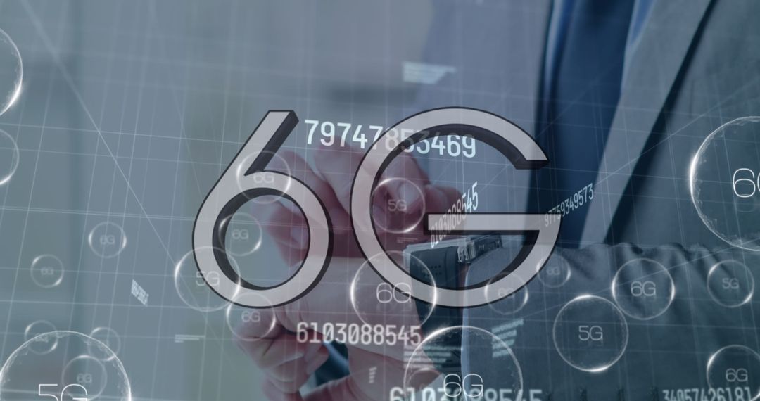 Businessman Monitoring Progress with 6G and 5G Technology Innovations