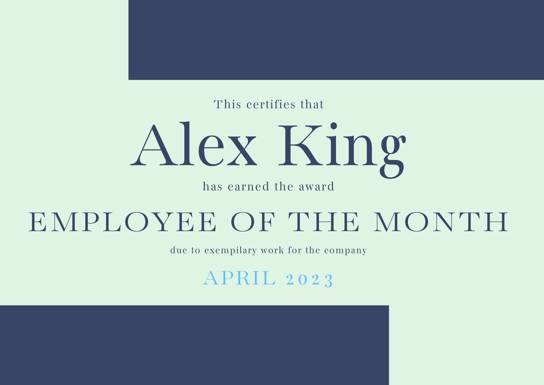 Certificate of Employee of the Month Award in Blue and Green Design - Download Free Stock Templates Pikwizard.com