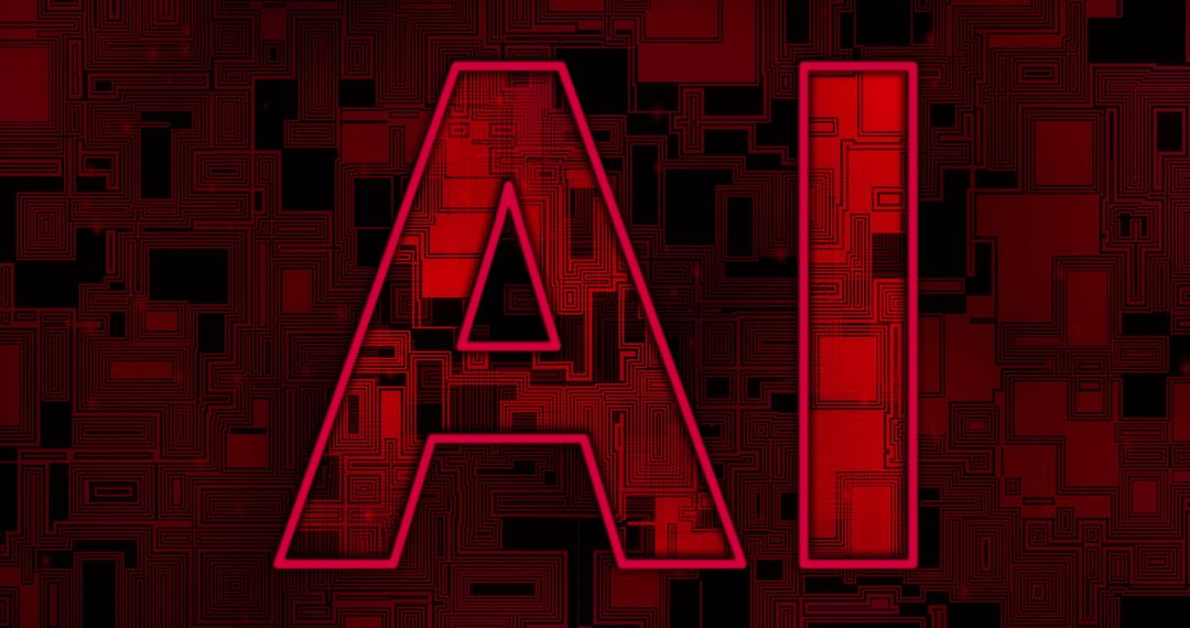 AI Text on Abstract Red Geometric Digital Background