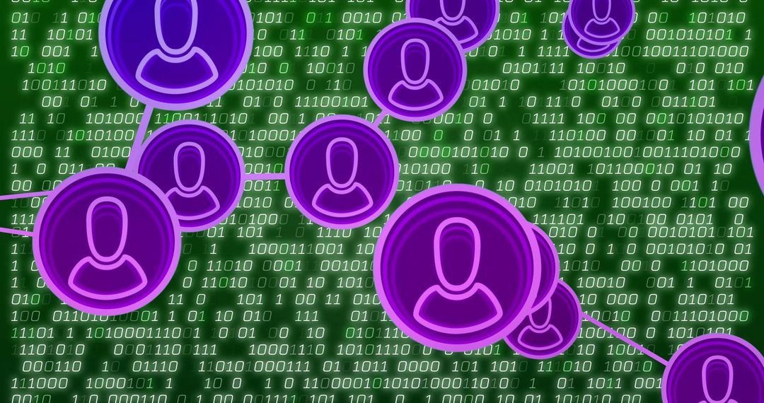 Digital Network of User Icons Over Binary Code Background
