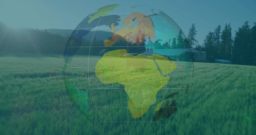 Translucent Globe Overlay in Serene Meadow Landscape