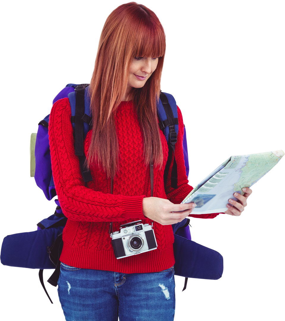 Transparent woman traveler with backpack map camera planning journey - Download Free Stock Images Pikwizard.com